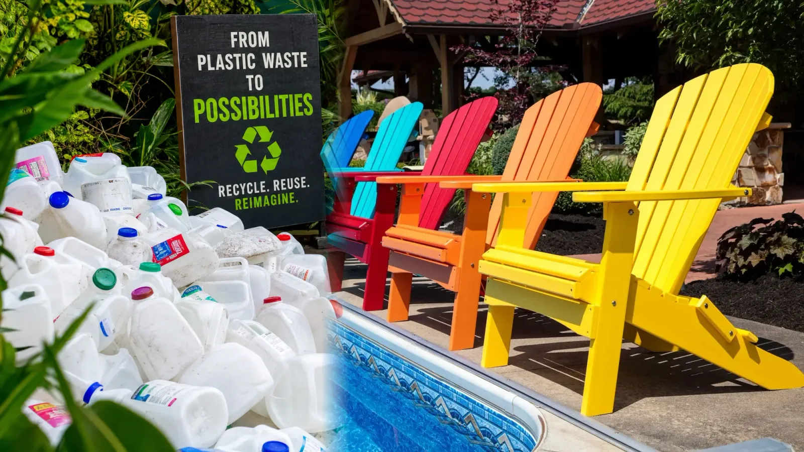 Recycled milk jugs transformed into colorful Berlin Gardens Adirondack chairs